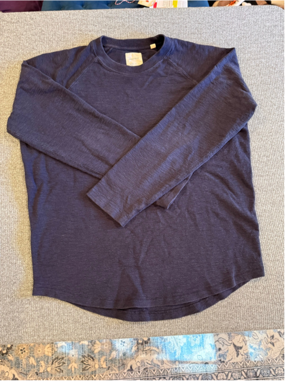 Men's Billy Reid Long Sleeve Sueded Cotton Crew. Size M, Navy Blue